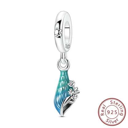 925 Sterling Silver Ocean Turtle Beach Charms Blue Shell