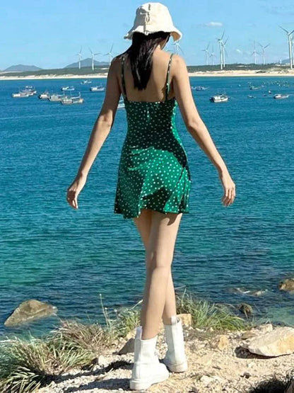 Summer Spot Print Backless Bodycon Mini Dress Women Y2K