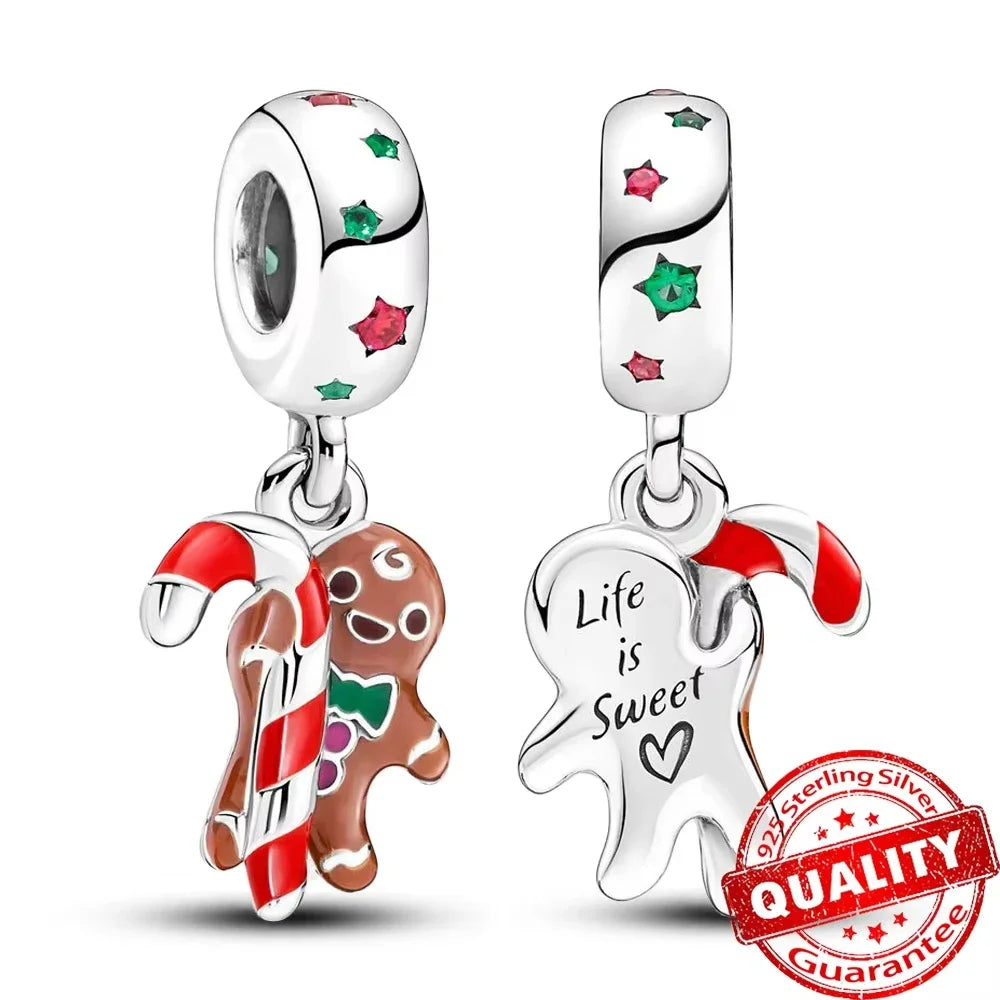 Festive Charm 925 Sterling Silver Christmas Bell Trojan Candy Zircon Bead for Bracelet and Necklace DIY Fine Jewelry Gift