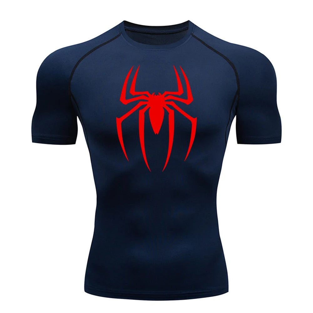 2024 Mens Spider Print Compression Shirt Quick Dry Breathable Gym Running Jersey Short Sleeve