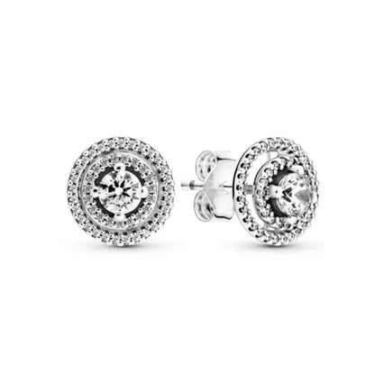 European 925 Silver Moon Snowflake Heart Shaped Stud Earrings for Women Exquisite Holiday Jewelry Gifts