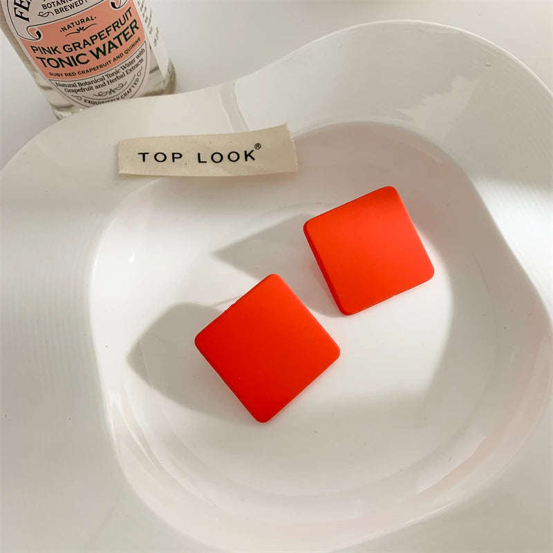 S925 Colorful Square Earrings Frosted Geometric Candy Design Acrylic Fashion Jewelry for Women