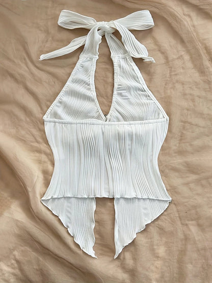 Sexy V Neck Halter Crop Top Women Sleeveless Backless Y2K