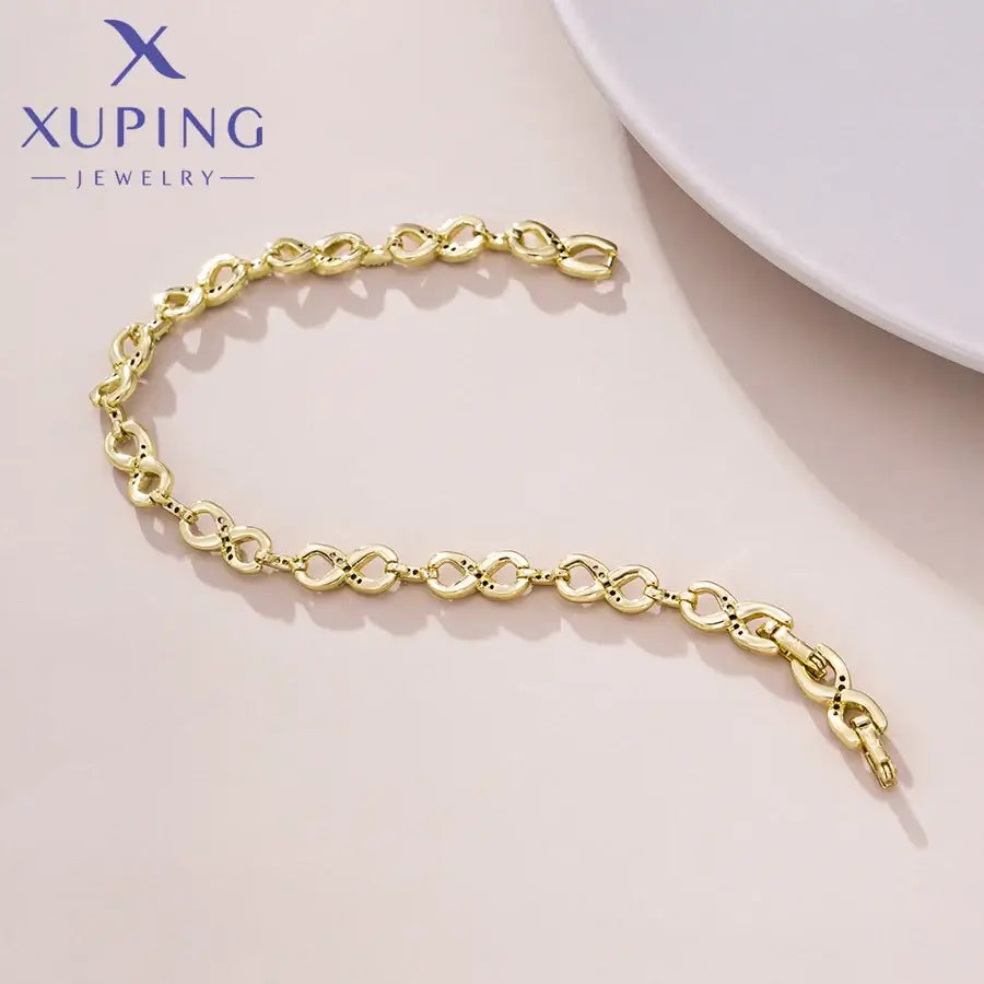 Xuping Jewelry Romantic Gold Charm Bracelet 19cm Light Yellow Gold Color 17-19cm WHITE