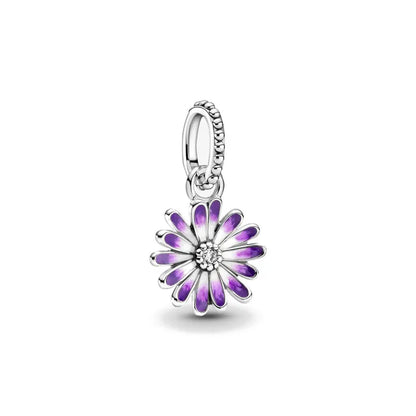 European 925 Sterling Silver Daisy Flower Fish Flag Pendant Bead Charm for Women's Bracelet and Necklace Jewelry