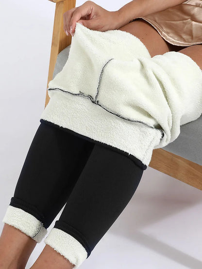 Warm Velvet Leggings For Women High Waist Black Lamb Wool