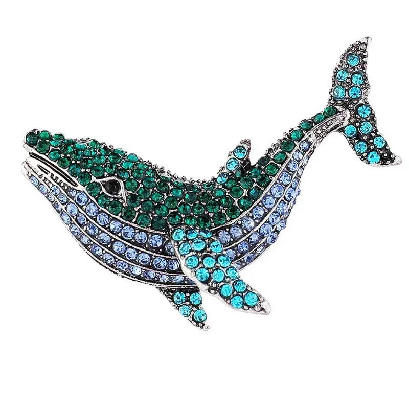 Vintage Black Dolphin Rhinestone Brooch for Women - Elegant Whale Pendant Pin for Party and Wedding