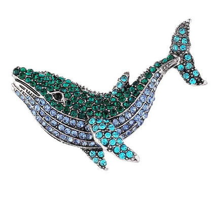 Vintage Black Dolphin Rhinestone Brooch for Women - Elegant Whale Pendant Pin for Party and Wedding