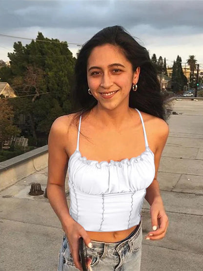 2024 Summer Ruffled Strapless Ruched Slim Crop Tank