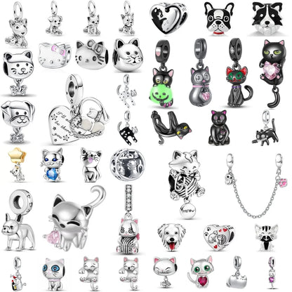 Exquisite 925 Silver Cat Claw Pendant Beads with Safety Chain for European Bracelets