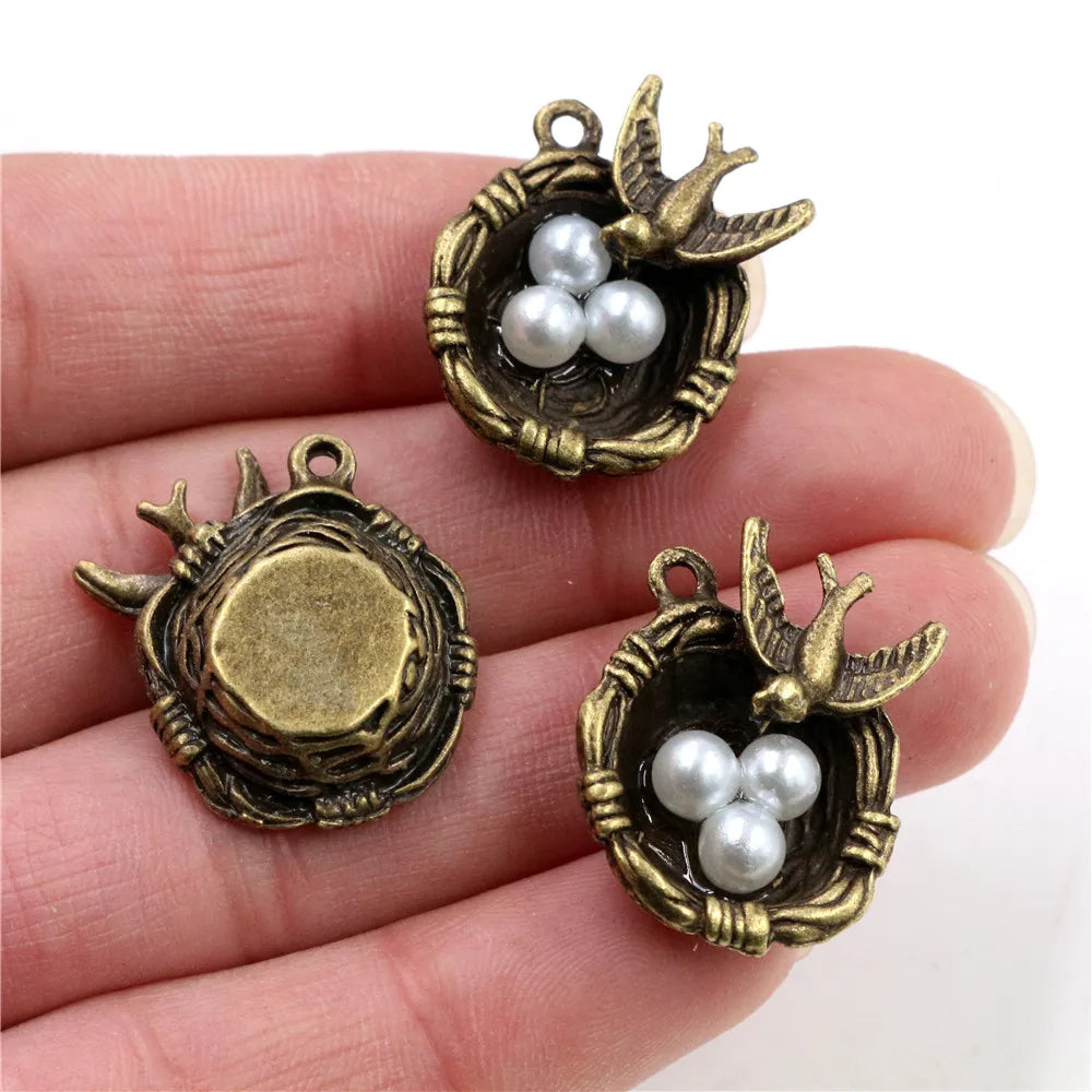 Antique Silver Plated Bird Nest Charms for DIY Jewelry Crafting