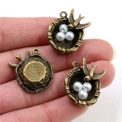 Antique Silver Plated Bird Nest Charms for DIY Jewelry Crafting