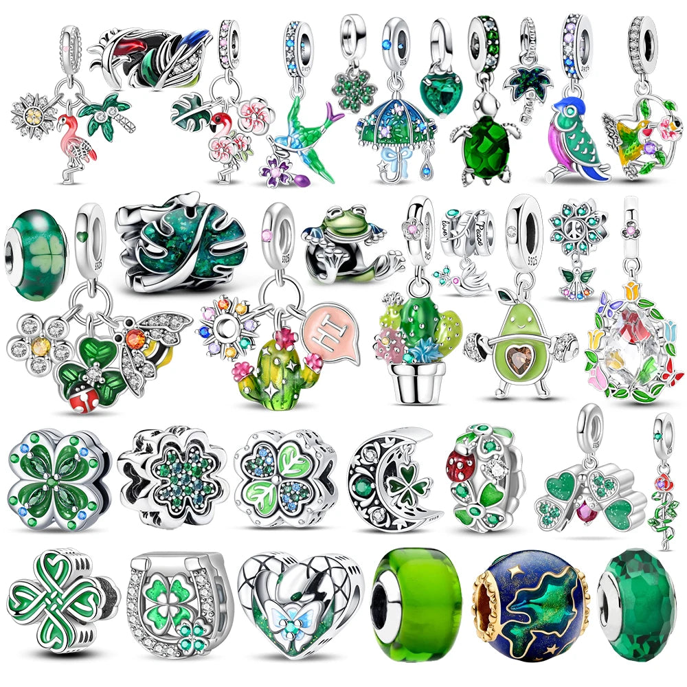 Green Monstera Leaf Charm 925 Sterling Silver Dangle Bracelet Jewelry for Women