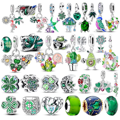 Green Monstera Leaf Charm 925 Sterling Silver Dangle Bracelet Jewelry for Women