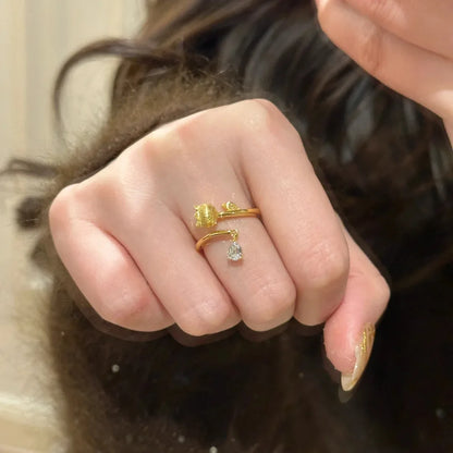 Exquisite Lily of the Valley Gold Adjustable Ring with Zircon Inlay for Women