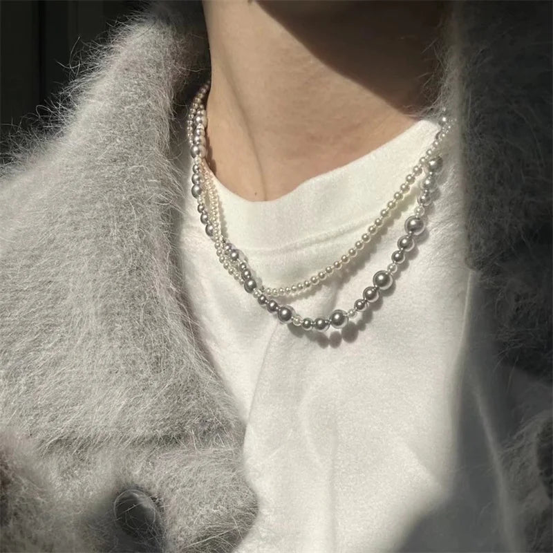Elegant Double Layer Imitation Pearl Choker Necklace with Magnetic Clasp