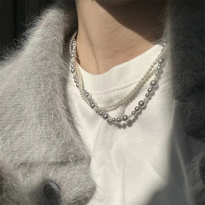 Elegant Double Layer Imitation Pearl Choker Necklace with Magnetic Clasp