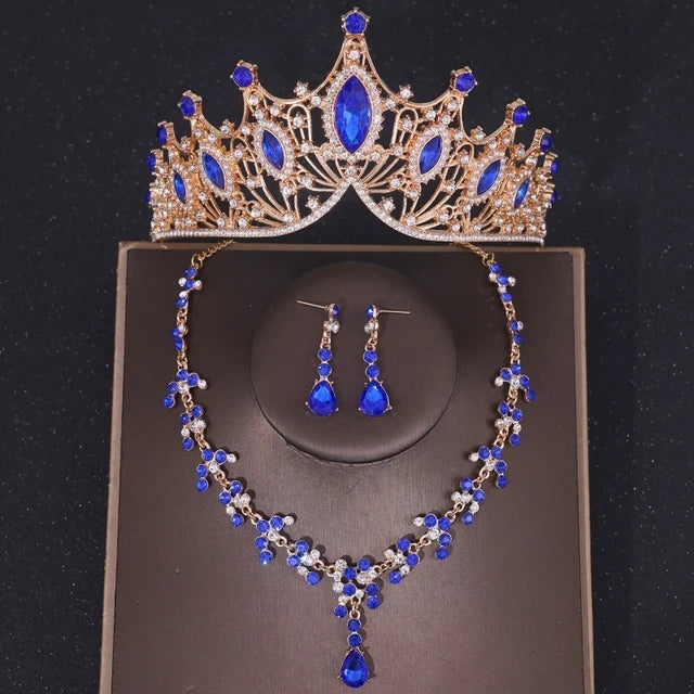 Baroque Crystal Tiara & Crown Jewelry Set - Top-Rated Rhinestone Bridal Accessories Blue 1