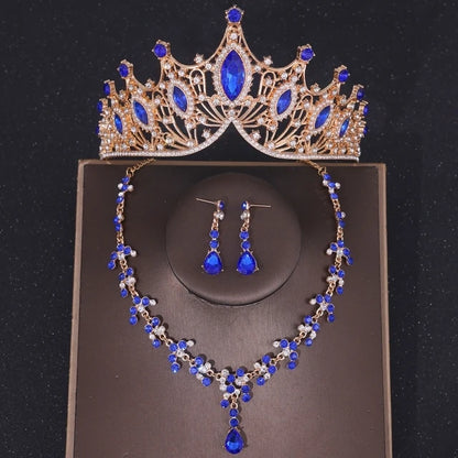 Baroque Crystal Tiara & Crown Jewelry Set - Top-Rated Rhinestone Bridal Accessories Blue 1