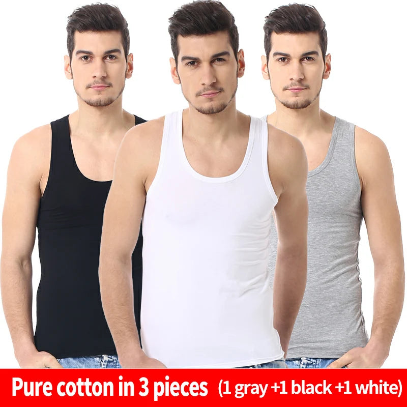 1/3 Pack Four Seasons Men's Cotton Joker Vest Casual Shirt 3pcs-01heibaihui