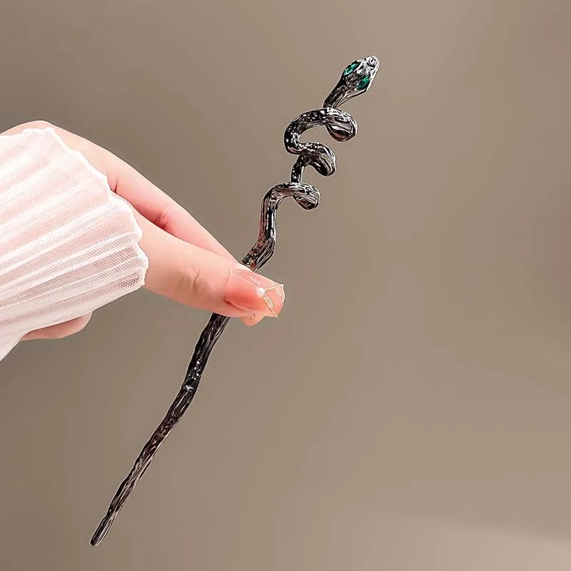 Vintage Rose Flower Crystal Hairpin Stick for Women Fashion Alloy Headwear