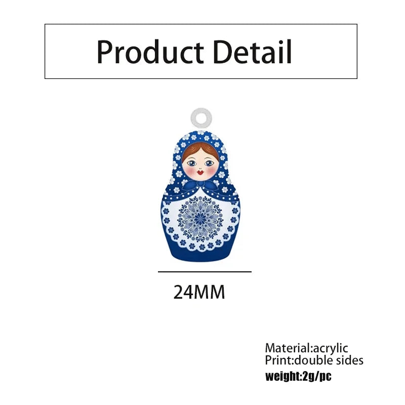 Matryoshka Doll Acrylic Charms Double Sided Jewelry Accessories