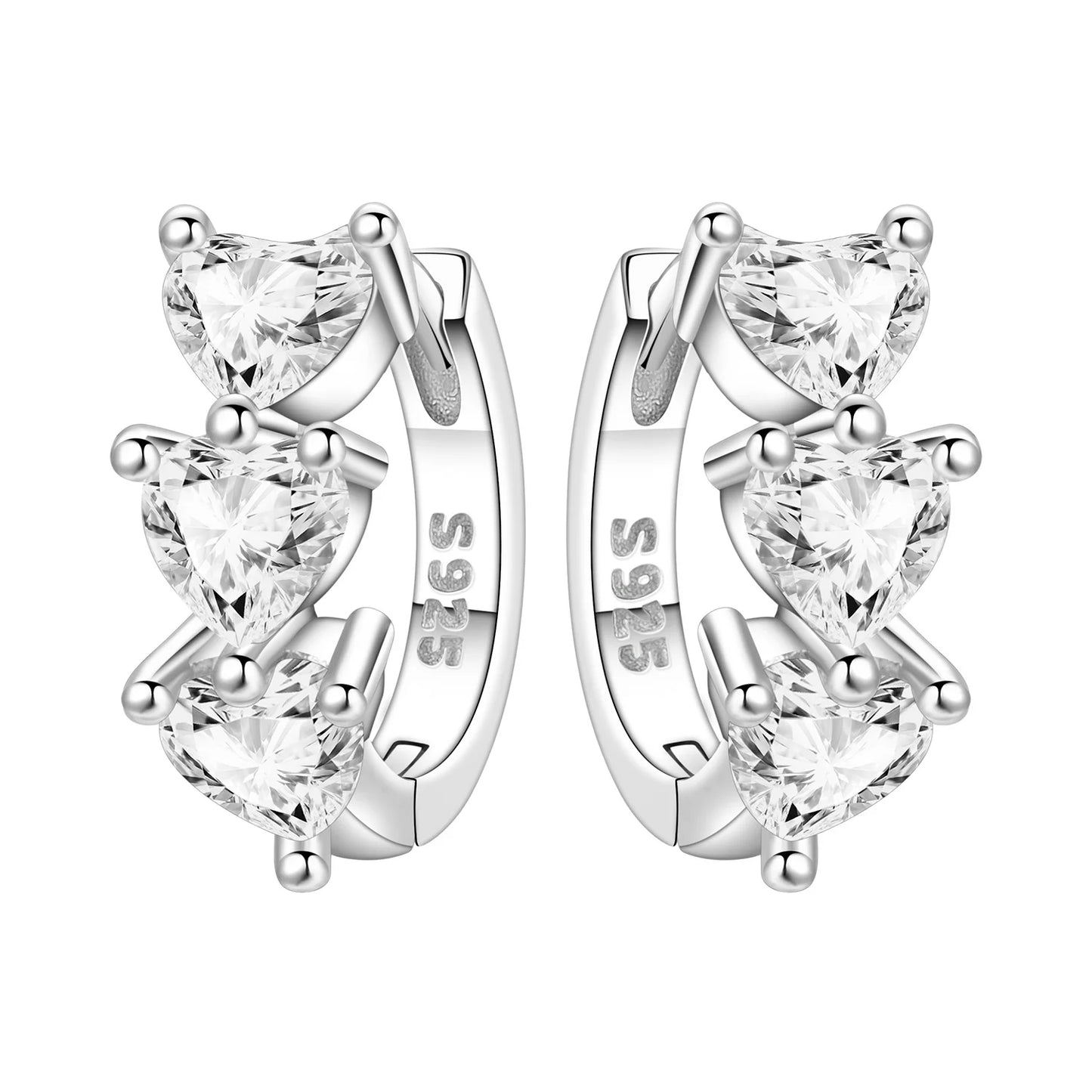 Sterling Silver Heart Zircon Hoop Earrings for Women