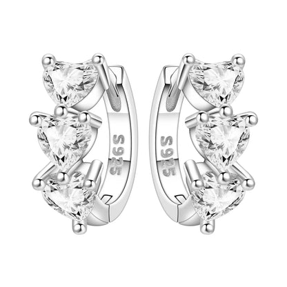 Sterling Silver Heart Zircon Hoop Earrings for Women