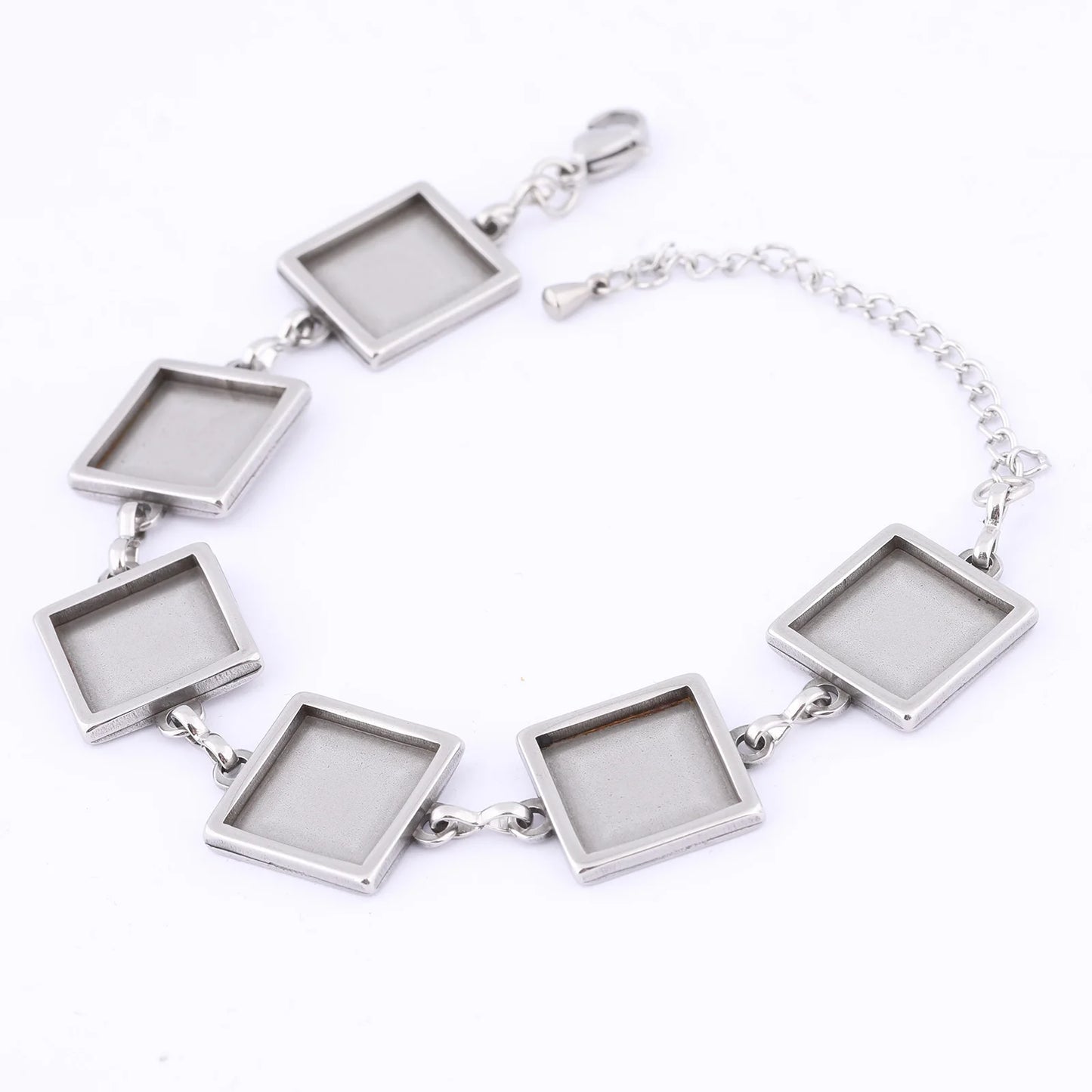 Stainless Steel Square Cabochon Bracelet Base Settings for DIY Jewelry Making