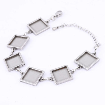 Stainless Steel Square Cabochon Bracelet Base Settings for DIY Jewelry Making