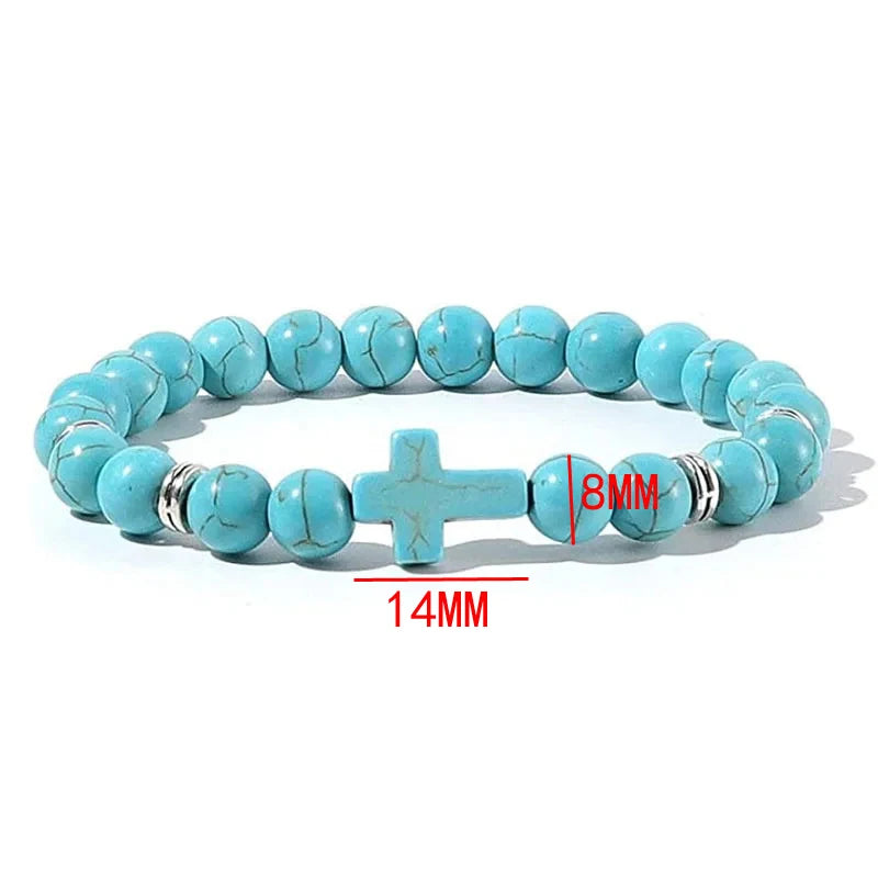 Men's Hematite Cross Bracelet with Natural Stone and Wood Beads for Meditation and Yoga