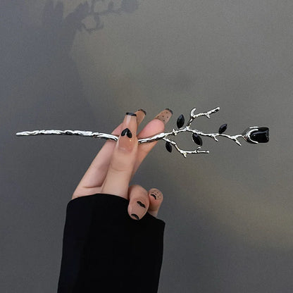 Vintage Rose Flower Crystal Hairpin Stick for Women Fashion Alloy Headwear