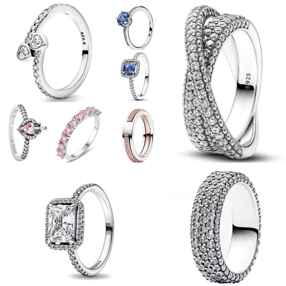925 Sterling Silver Luxury Crystal Wedding Rings for Women Sizes 6 to 9 Trendy Zircon Jewelry Accessories