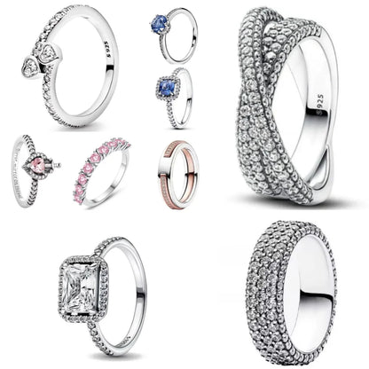 925 Sterling Silver Luxury Crystal Wedding Rings for Women Sizes 6 to 9 Trendy Zircon Jewelry Accessories