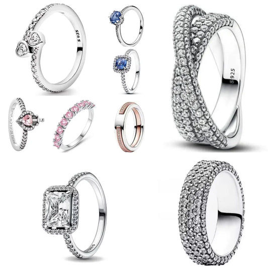 925 Sterling Silver Luxury Crystal Wedding Rings for Women Sizes 6 to 9 Trendy Zircon Jewelry Accessories
