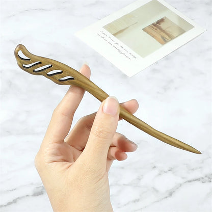 Elegant Green Sandalwood Chinese Vintage Hairpins Set for Women