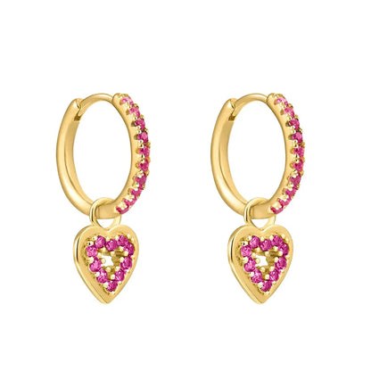 Colorful Crystal Heart Hoop Earrings for Women in Stainless Steel with 14k Gold Plating and Cubic Zirconia Luxury Jewelry