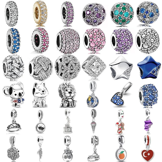 New 925 Silver Pink Purple Bead Ice Cream Pendant for European Original Bracelet DIY Exquisite Jewelry
