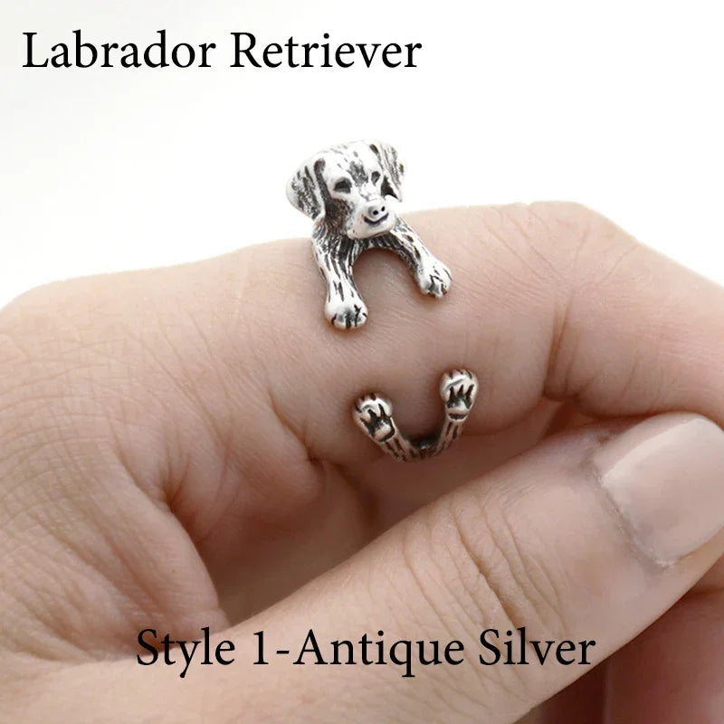 Vintage Labrador Retriever Wrap Ring Adjustable Fashion Jewelry for Women and Men