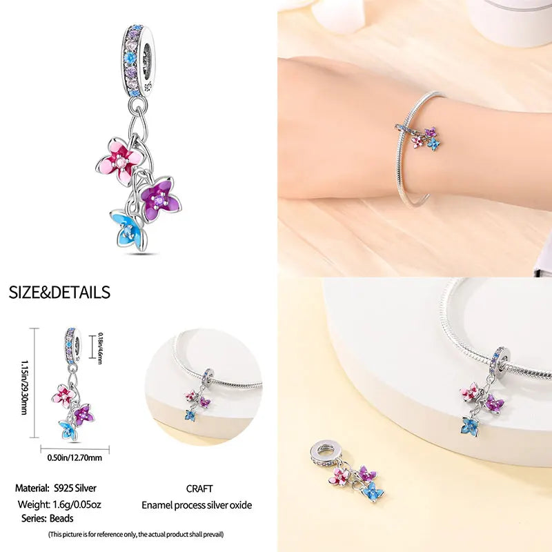 Elegant Sterling Silver Purple Flower Beads for DIY Jewelry and Charm Bracelets