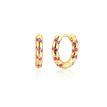 Rose Red Zircon Hoop Earrings for Women Minimalist Dangle Party Jewelry Trend 2025