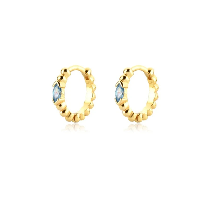 Elegant Water Lake Blue Zircon Hoop Earrings for Women Minimalist Circle Dangle Jewelry Accessories