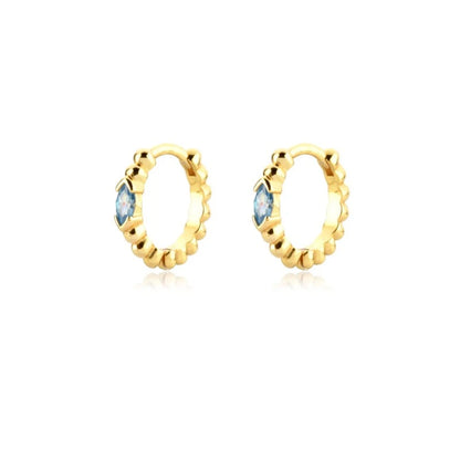 Elegant Water Lake Blue Zircon Hoop Earrings for Women Minimalist Circle Dangle Jewelry Accessories