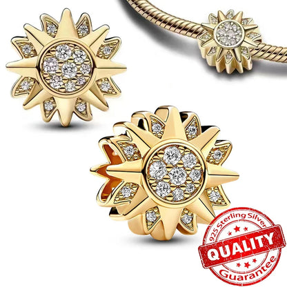 925 Sterling Silver Gold Heart and Maple Leaf Charms Sparkling Zircon Pendant for Women DIY Bracelet Fine Jewelry Gift