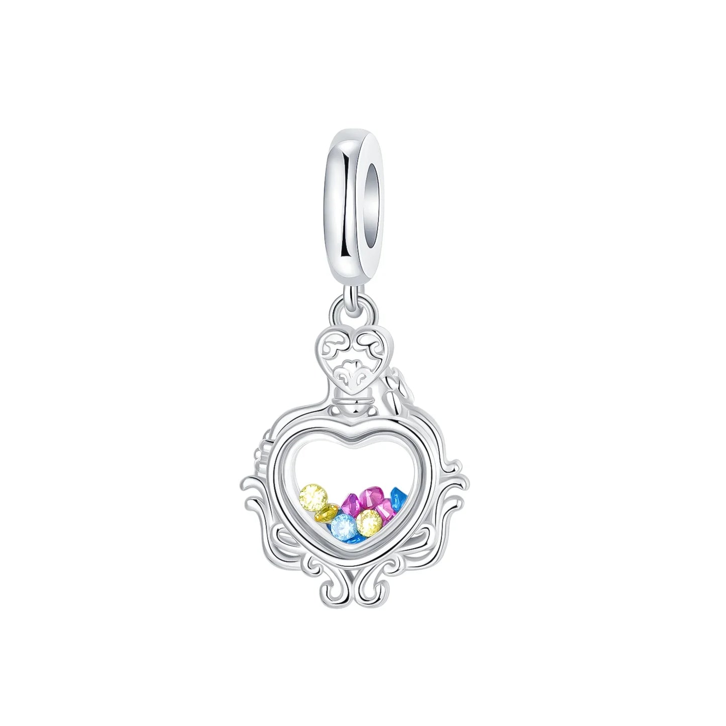 925 Sterling Silver Charms Set Moon Stars Sun Flower Heart Zircon Beads for DIY Jewelry and Gifts