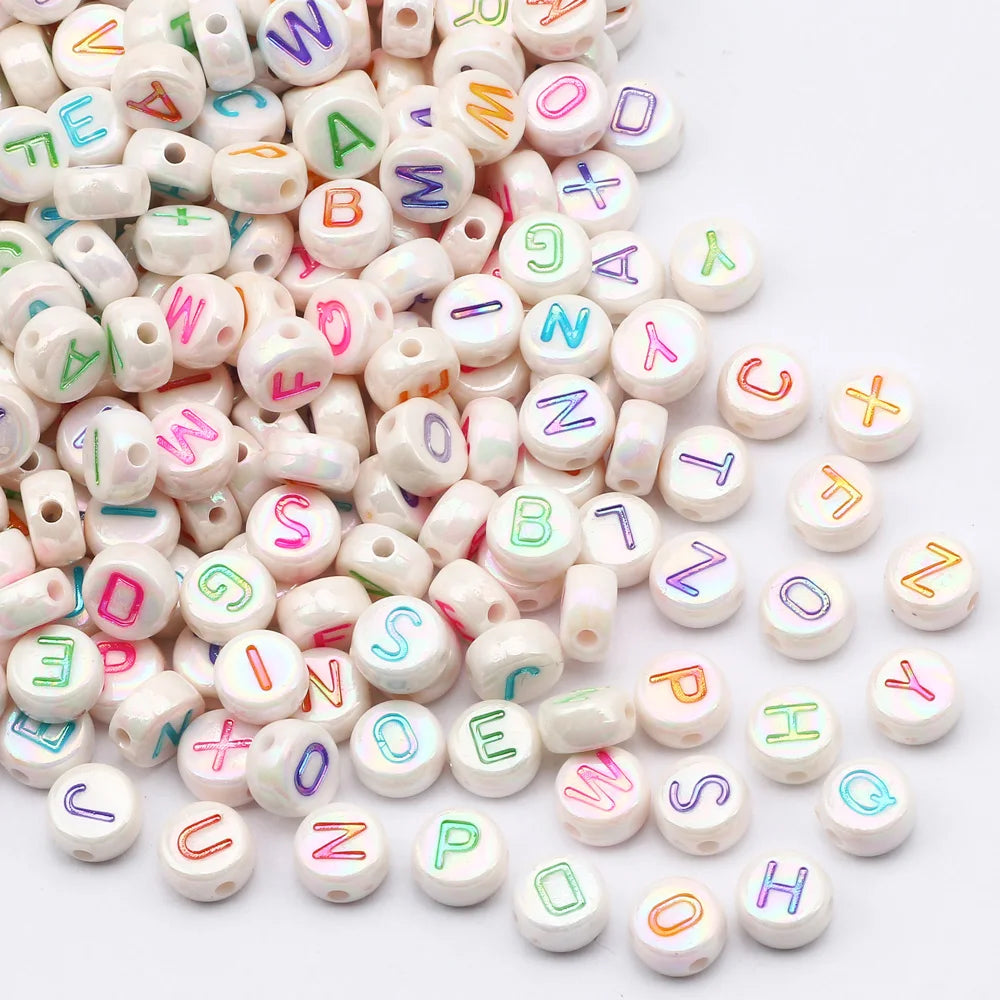 Gold Color Acrylic Spacer Beads with Black Letter Charms for Jewelry Making and DIY Crafts