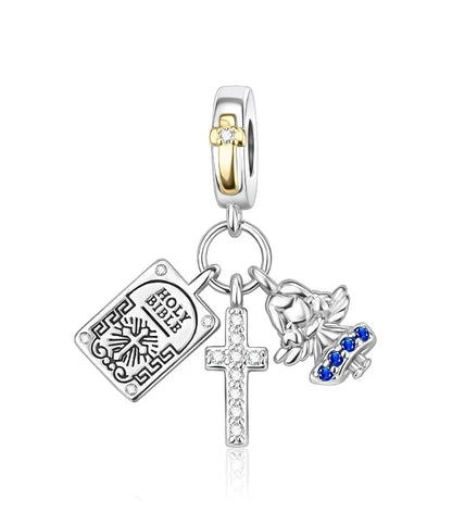 925 Sterling Silver Virgin Mary Angel Cross Pendant Necklace Charm for DIY Jewelry Gifts