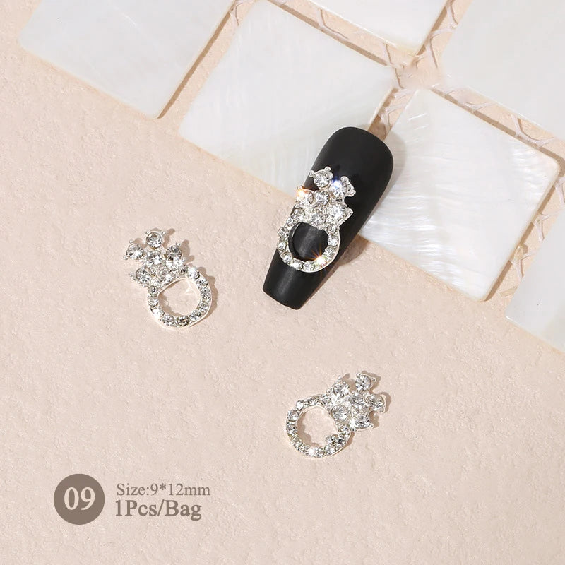 Elegant Gold Silver Metal Bowknot Nail Charm 3D Rhinestone Decor for DIY Manicure Art