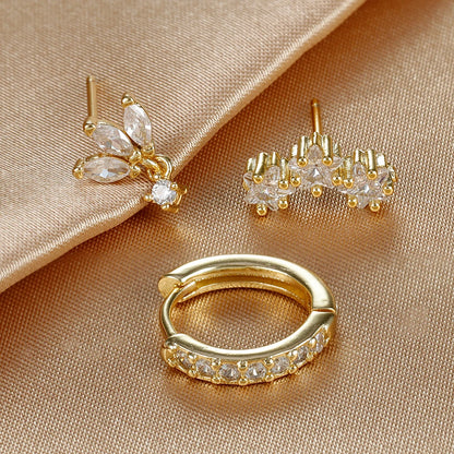 3PCS Luxury Star Pendant Earrings Set for Women Stainless Steel and Cubic Zirconia Punk Ear Studs Fashion Jewelry