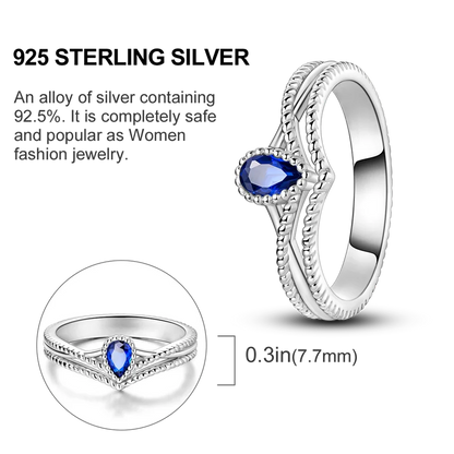 Blue Zircon Evil Eye Ring for Women in 925 Sterling Silver Sparkling Moon and Star Design Wedding Jewelry Gift LKTR075
